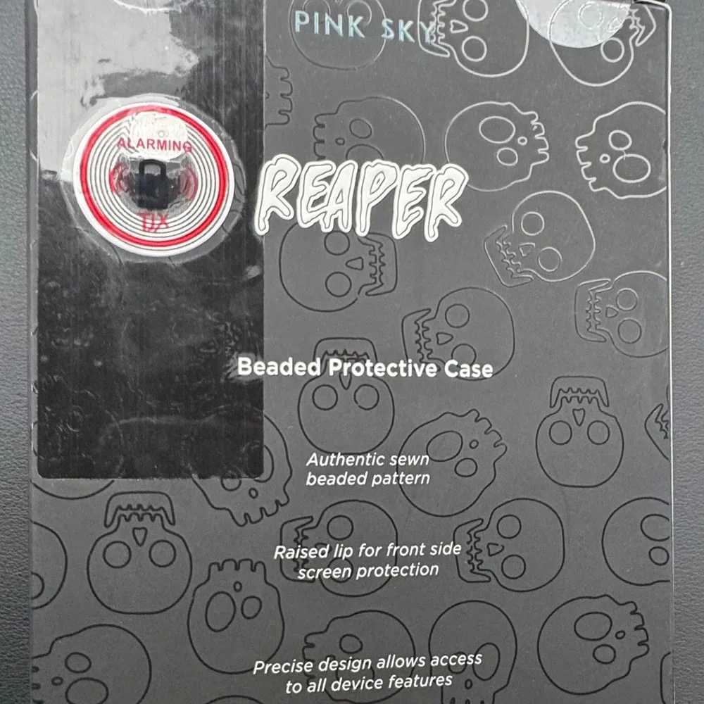 Pink Sky Reaper Beaded Skull iPhone 15 Pro Max Case Black White Limited Edition